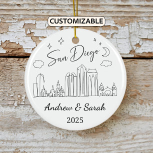 Personalized Skyline San Diego, Californinia Ceramic Tree Decoration