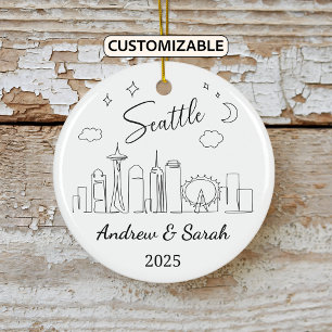 Personalized Skyline Seattle Ornament, Washington Ceramic Tree Decoration