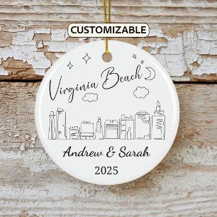 Personalized Skyline Virginia Beach , Virginia Ceramic Tree Decoration