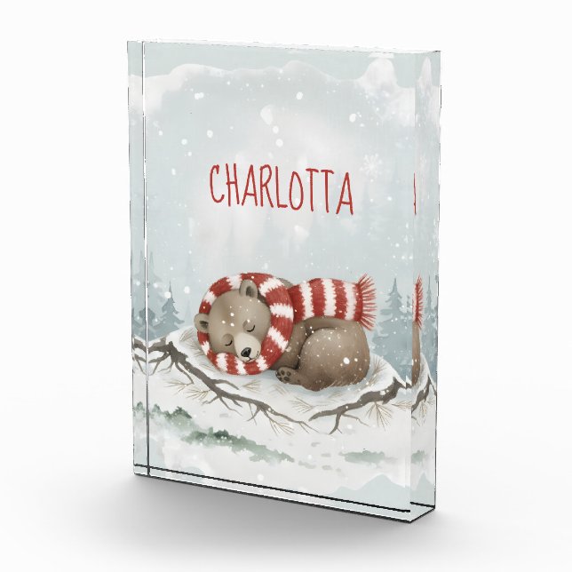 Personalized Sleeping Bear Photo Block, Custom Nam Block (Right)