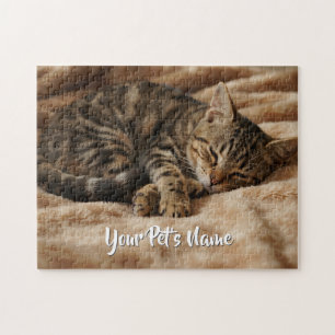 Personalized Sleeping Kitten Cute Custom Cat Lover Jigsaw Puzzle