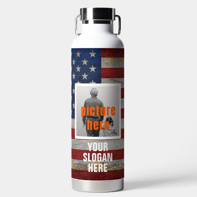 PERSONALIZED SLOGAN COUNTRY SAYING CUSTOMIZED FLAG WATER BOTTLE (Front)