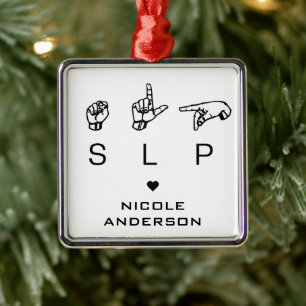 Personalized SLP Speech Language Pathologist ASL Metal Tree Decoration