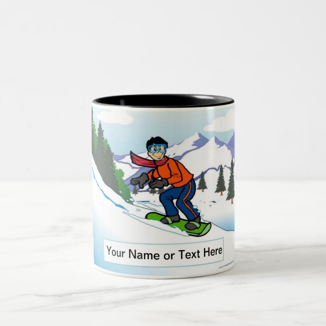 Personalized Snowboarding - Male Cartoon Two-Tone Coffee Mug (Center)