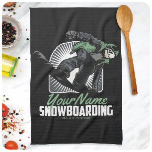 Personalized Snowboarding Snow Boarder Shredding Tea Towel