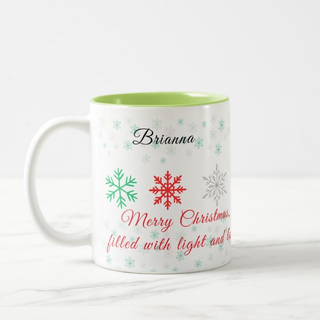 Personalized Snowflake Christmas Two-Tone Coffee Mug (Left)
