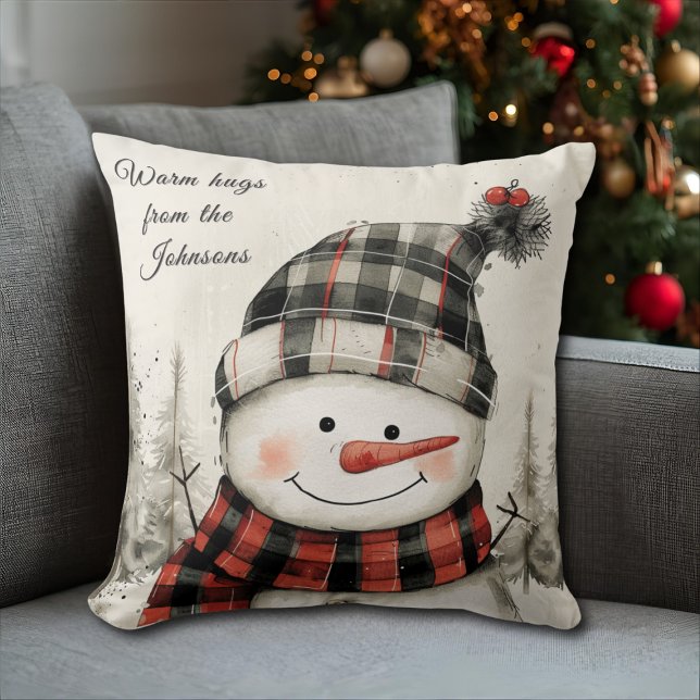 Personalized Snowman Christmas with Family Name Cushion (Creator Uploaded)