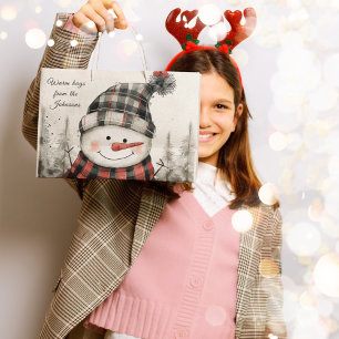 Personalized Snowman Winter Hug Family Name Large Gift Bag