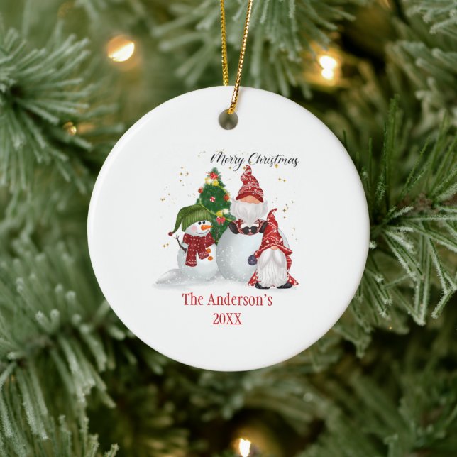 Personalized Snowmen Gnomes Christmas  Ceramic Tree Decoration (Tree)
