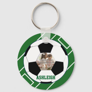 Personalized Soccer Ball and Field Photo template Key Ring