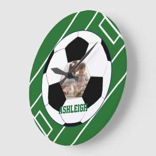 Personalized Soccer Ball and Field Photo template Large Clock