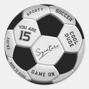 Personalized Soccer Ball Birthday Age Name Text Classic Round Sticker