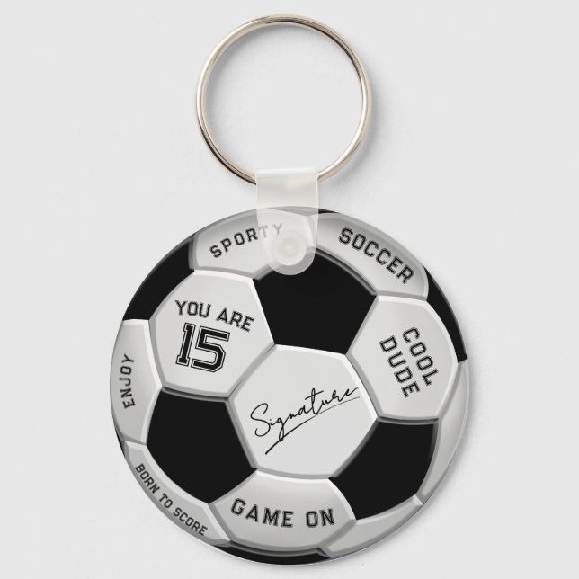 Personalized Soccer Ball Birthday  | Age Name Text Key Ring (Front)