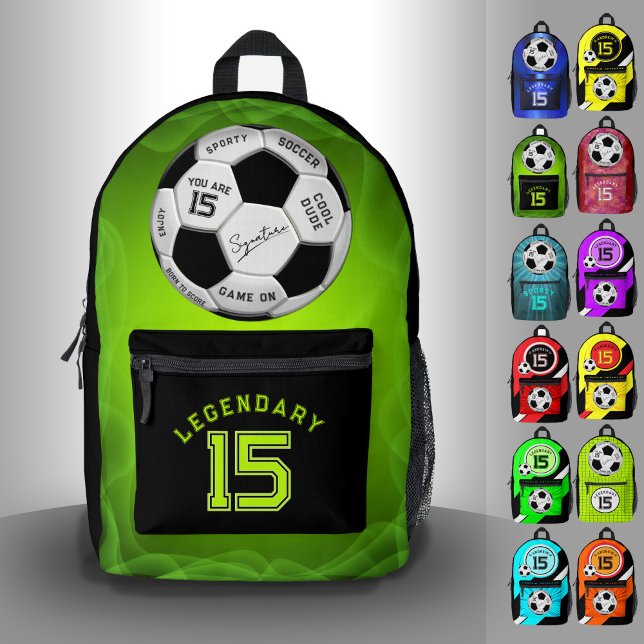 Personalized Soccer Ball Birthday  | Age Name Text Printed Backpack (Creator Uploaded)