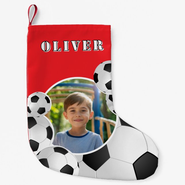 Personalized Soccer Ball Football Boy Photo  Small Christmas Stocking (Front)