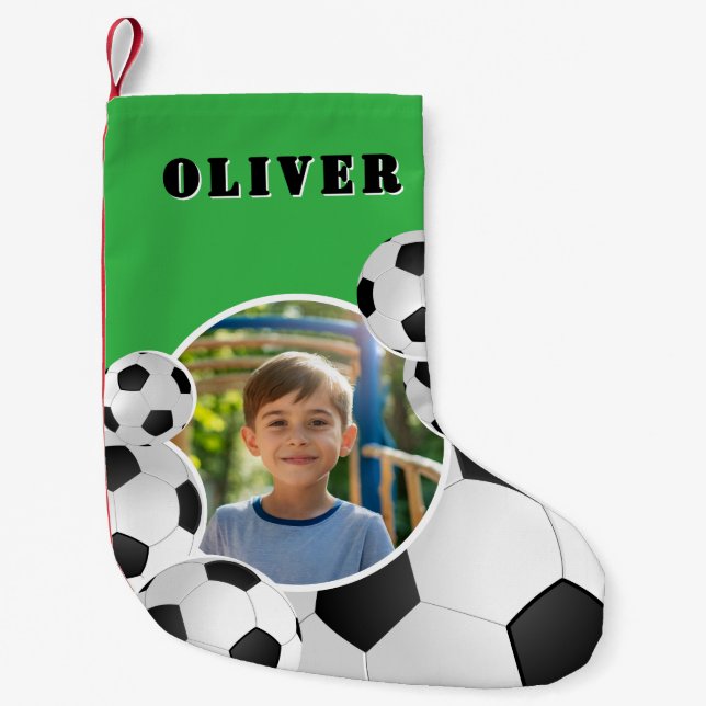Personalized Soccer Ball Football Boy Photo  Small Christmas Stocking (Front)