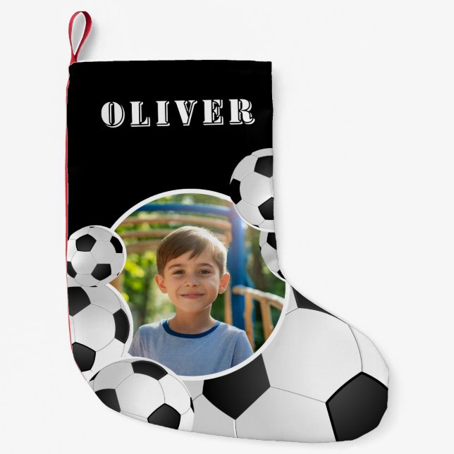 Personalized Soccer Ball Football Boy Photo  Small Christmas Stocking (Front)