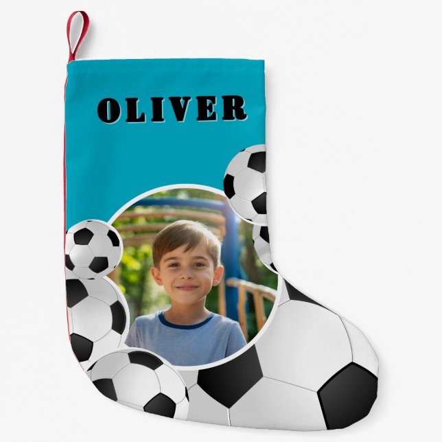 Personalized Soccer Ball Football Boy Photo  Small Christmas Stocking (Front)