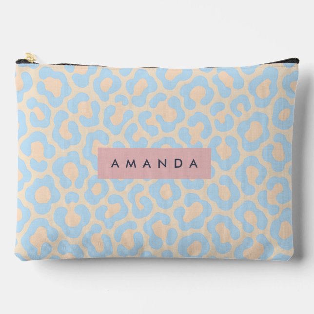 Personalized Soft Blue Leopard Print Accessory Pouch (Front)
