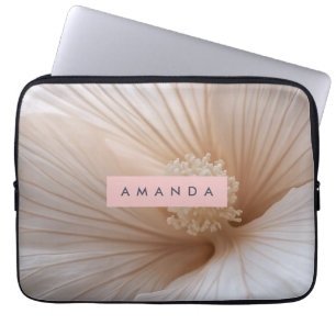 Personalized Soft Blush Petal Bloom Floral Design Laptop Sleeve