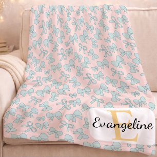 Personalized Soft Bow Pastel Aesthetic Pattern Fleece Blanket
