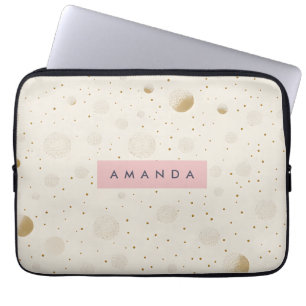 Personalized Soft Gold Polka Dot Minimalist Style Laptop Sleeve