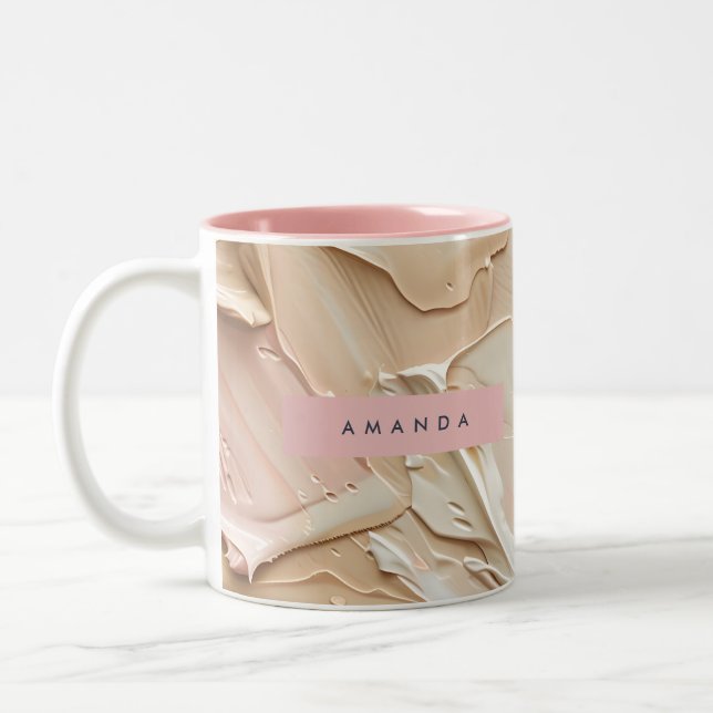 Personalized Soft Neutral Paint Texture  Two-Tone Coffee Mug (Left)