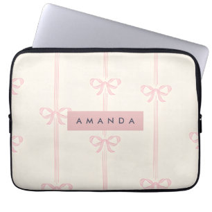 Personalized Soft Pastel Blush Pink Bow Ribbon Laptop Sleeve