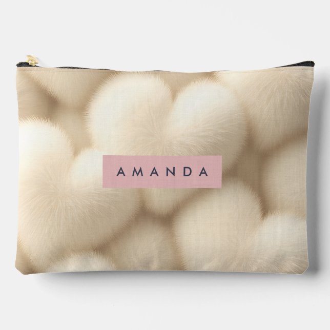 Personalized Soft Pastel Creamy Heart Furry Accessory Pouch (Front)