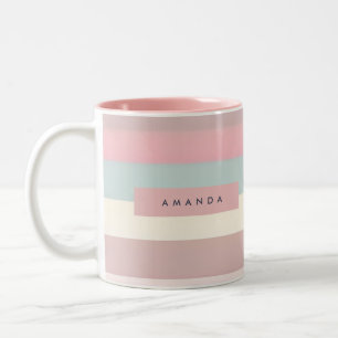 Personalized Soft Pastel Rainbow Stripes Two-Tone Coffee Mug