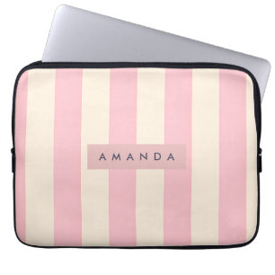 Personalized Soft Pink and Cream Stripe Laptop Sleeve