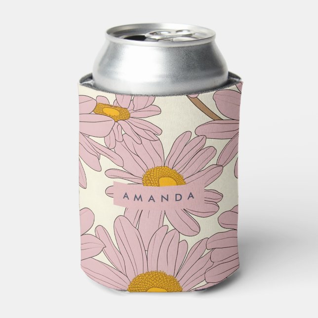 Personalized Soft Pink Daisy Flower Can Cooler (Can Front)