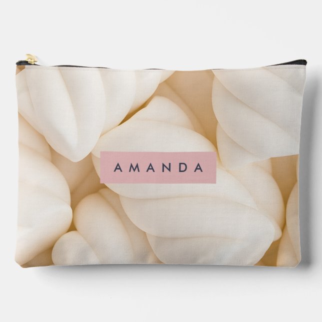 Personalized Soft White Marshmallow Twist  Accessory Pouch (Front)