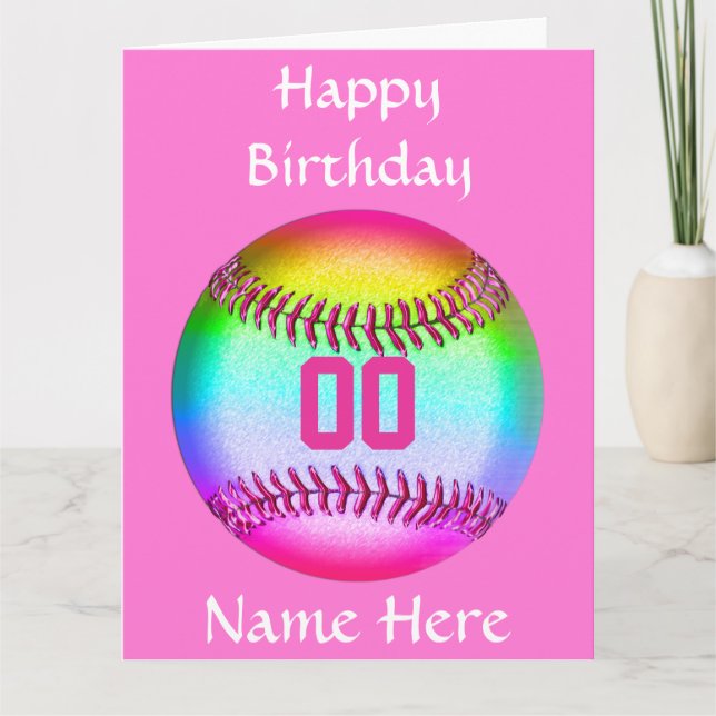 PERSONALIZED Softball Birthday Card, Name, Number Card (Front)
