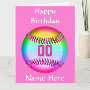 PERSONALIZED Softball Birthday Card, Name, Number Card