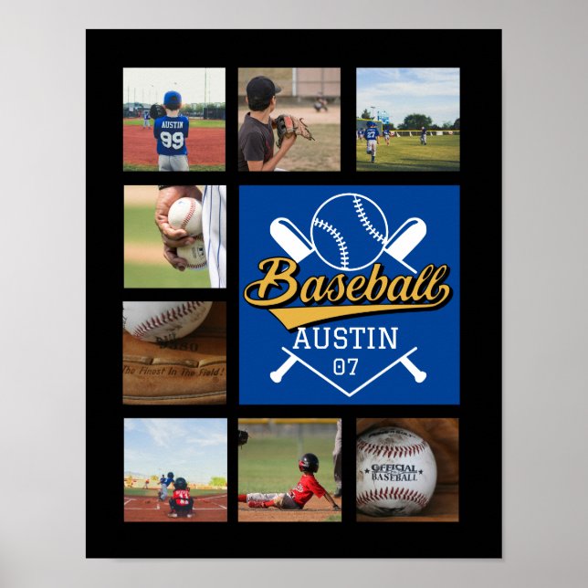 Personalized Softball Photo Collage Name Team # Poster (Front)