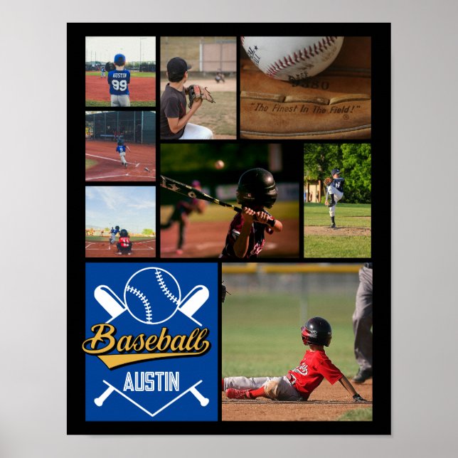 Personalized Softball Photo Collage Name Team # Poster (Front)