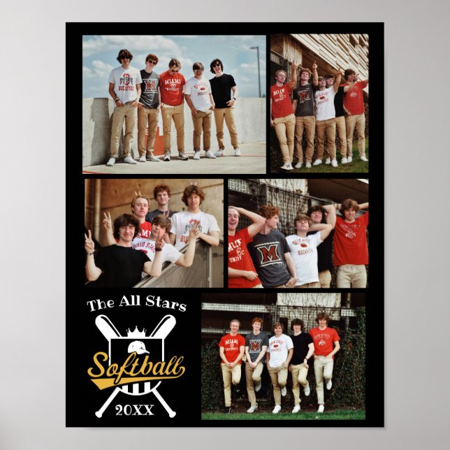 Personalized Softball Photo Collage Name Team # Poster (Front)