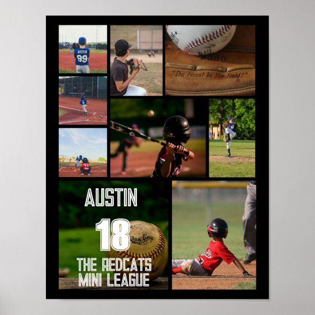 Personalized Softball Photo Collage Name Team # Poster (Front)