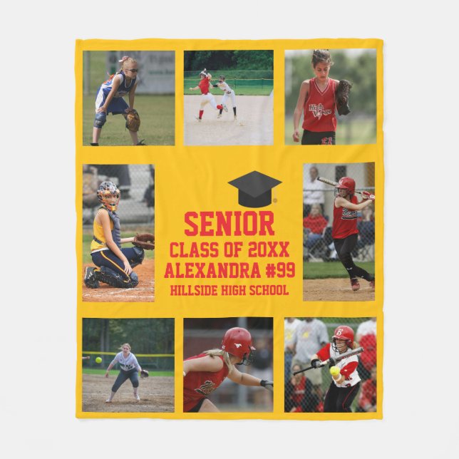 Personalized Softball Senior Night Graduation Grad Fleece Blanket (Front)