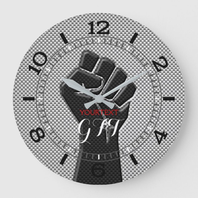 Personalized Solidarity Fist Carbon Fiber Decor Large Clock (Front)