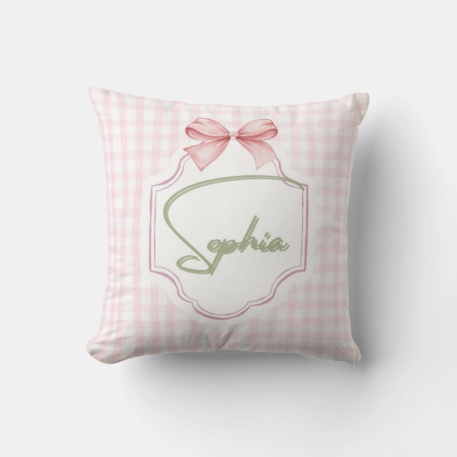 Personalized Sophia Baby Girl Nursery Bow&Gingham  Cushion (Front)