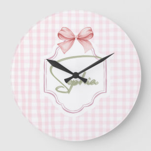 Personalized Sophia Baby Girl Nursery Bow&Gingham  Large Clock
