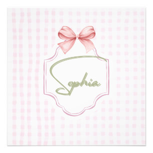 Personalized Sophia Baby Girl Nursery Bow&Gingham Photo Print