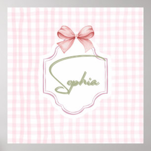 Personalized Sophia Baby Girl Nursery Bow&Gingham  Poster