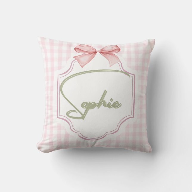 Personalized Sophie Baby Girl Nursery Bow&Gingham Cushion (Front)