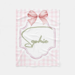 Personalized Sophie Baby Girl Nursery Bow&Gingham Fleece Blanket