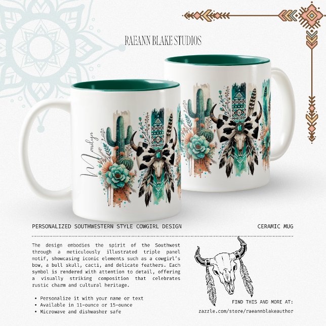 Personalized Southwestern Style Cowgirl Design  Two-Tone Coffee Mug (Creator Uploaded)