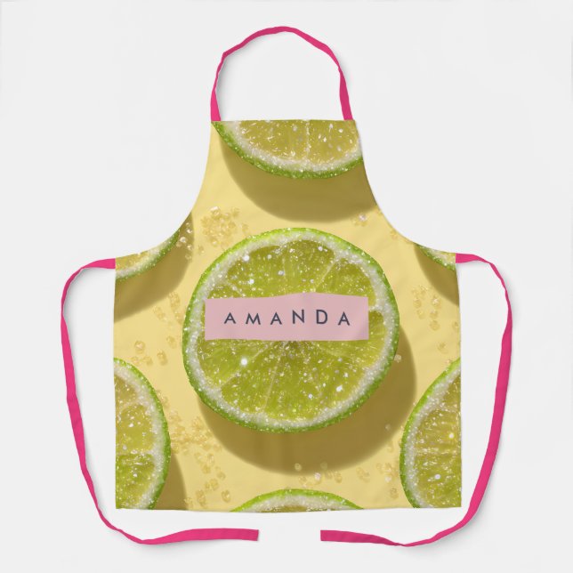 Personalized Sparkle Lime Slice Glitter Citrus  Apron (Front)