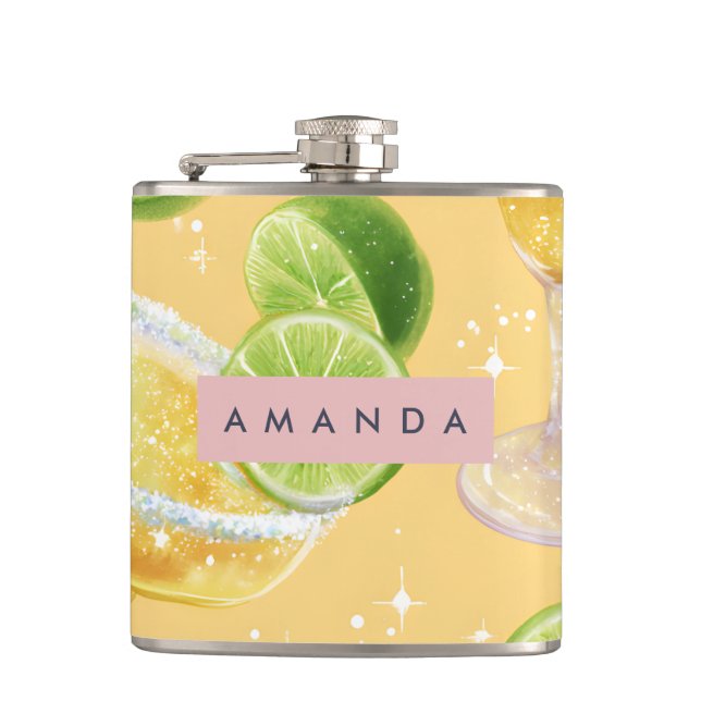 Personalized Sparkle Margarita & Lime Hip Flask (Front)